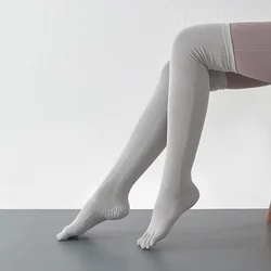 High Quality Non-Slip Knee Socks Five Fingers Anti-Skid Thigh Stockings Solid Cotton 5 Toes Grip Pilates Dance Sport Floor Sock