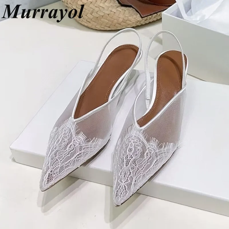 Pointed Toe Closed Toe Kitten Heel Sandalias Women's Lace Sexy Back Strap Sandals Spring Summer Vacation Sandy Beach Shoes