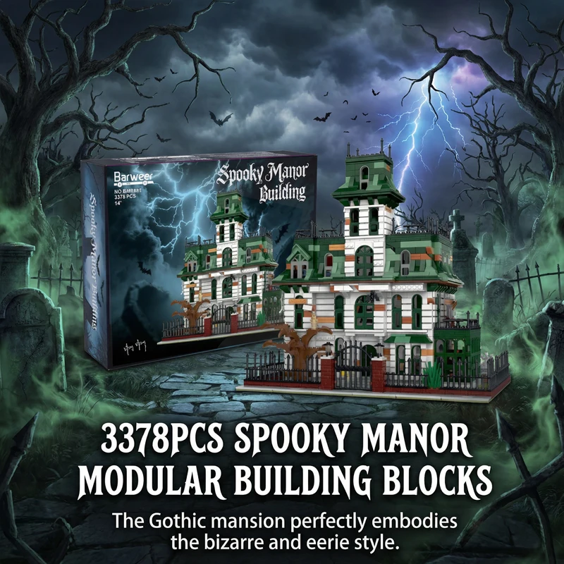 3378PCS The Adams Family House Building Blocks Horror Nightmare Castle Modular Model Desktop Decoration Assembly Toys Adult Gift