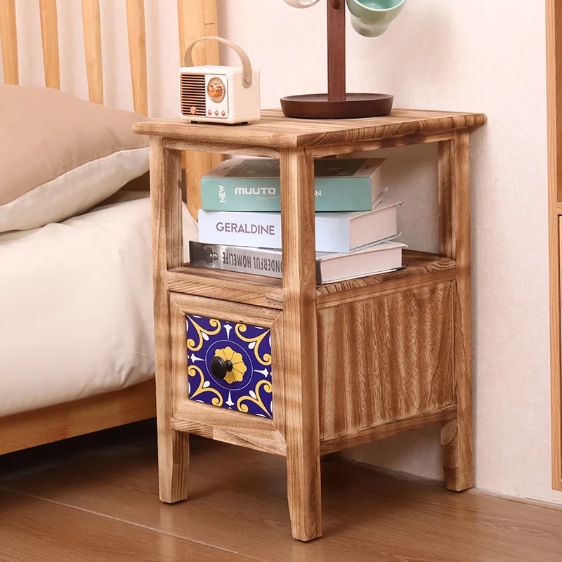 

American Solid Wood Storage Cabinet Retro Bedroom Headboard Narrow Cabinet Seam Shelf Tatami Nightstand Table Bedroom Furniture