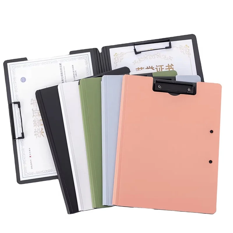 A4 Clipboard With Cover File Folders Writing Pad Memo Board Double Clips Test Paper Storage Organizer For School Office Supplies