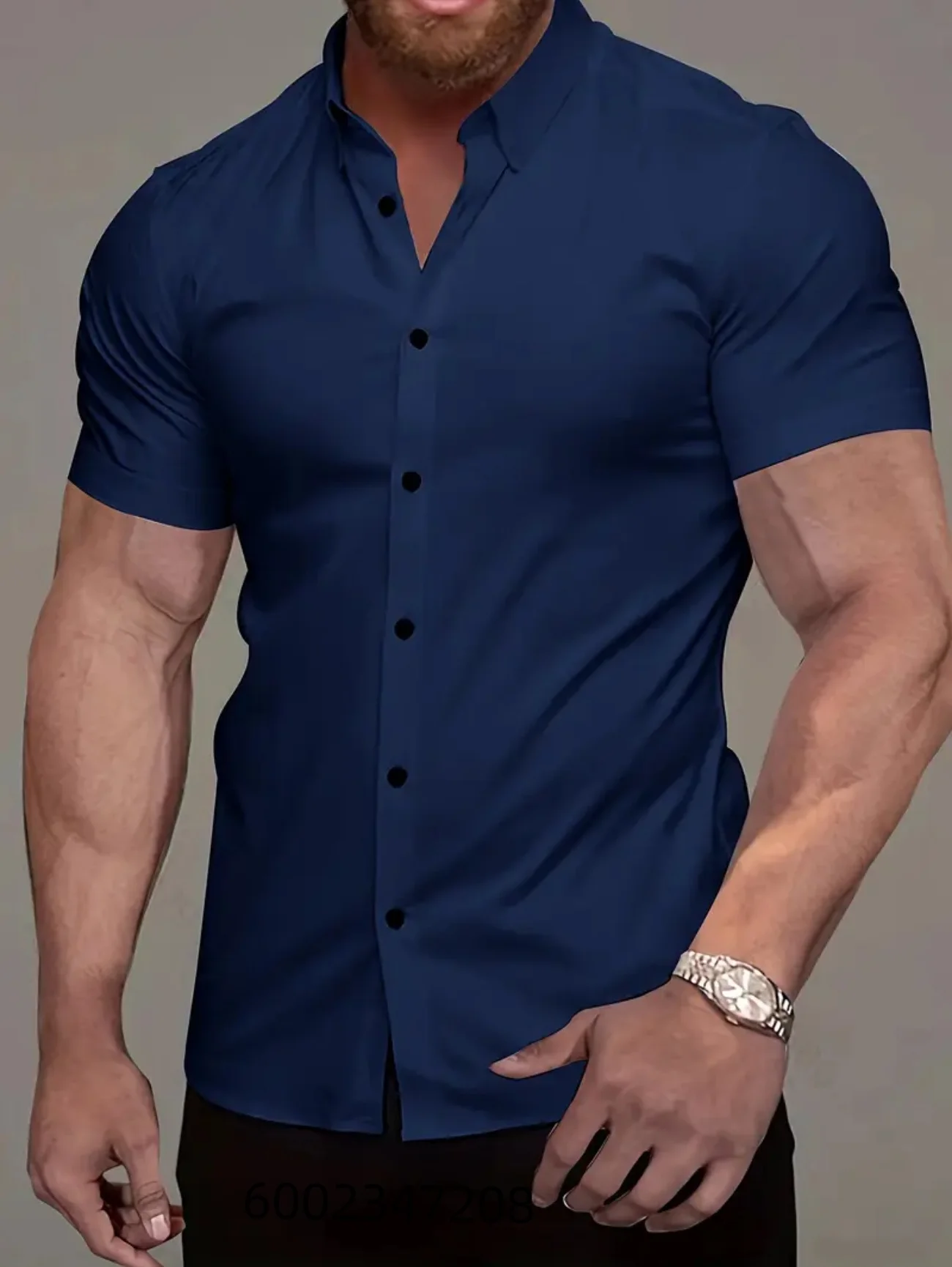 Solid-color shirt - New summer men's style - No ironing required - Highlights figure - Casual and fashionable suit - Short Hawai