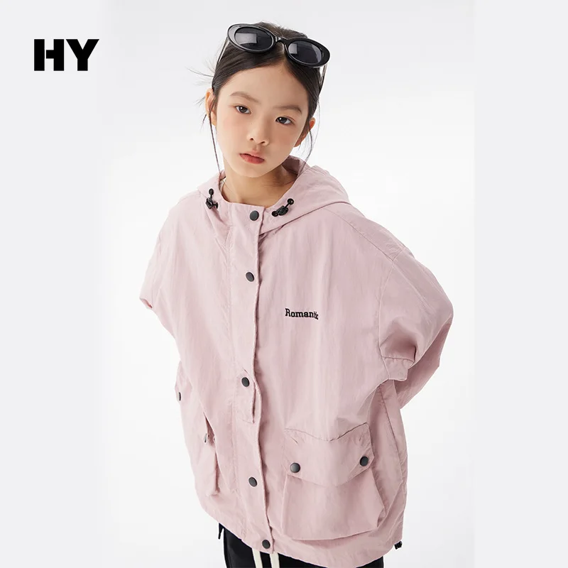 Girls Coat 2024 Autumn New Childrens Clothes Korean Style Girl Baby Foreign Style Solid Color Hooded Jacket Casual Simple Daily image 2