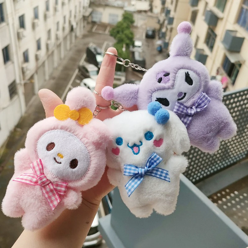 Kawaii Plush Doll Toy Cute Cartoon Hello Kitty Kuromi My Melody Cinnamoroll Plushie Keychain Bags Pendant Decoration Gift