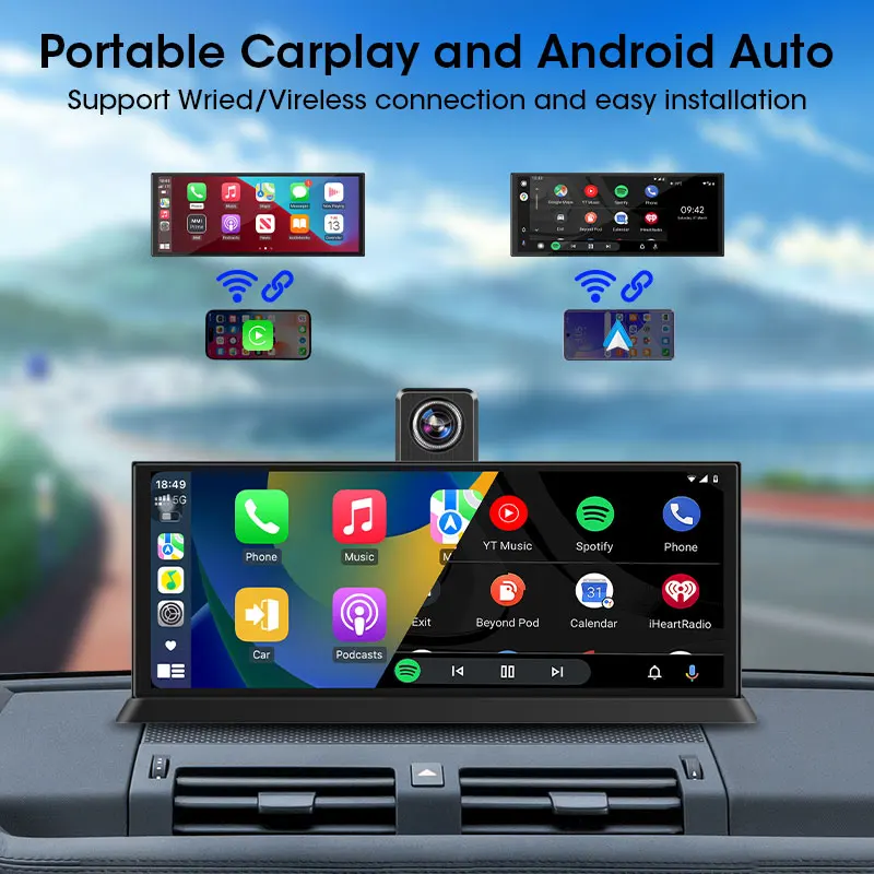 11.3" Car DVR 4K Dashboard Wireless Carplay Android auto Touch Screen Dash Cam Dual Len Video Recorder GPS Navigation FM AUX BT - view 4