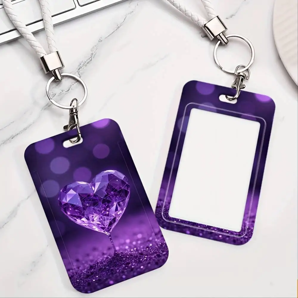 Sparkling Purple Crystal ID Card Holder Plastic Window Card Case For Doctor Nurse Student Bank Card Badge Keychain Compatible