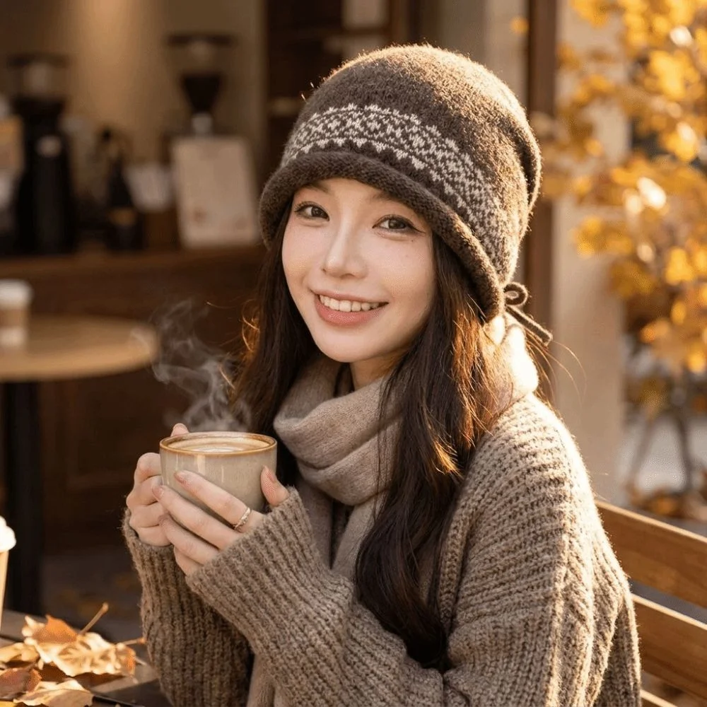 Vintage Women's Beanie Slouchy Fit Adjustable Drawstring Slouchy Beanie Warm Large Head Circumference Jacquard Knit Hat Activity