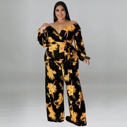 Plus size floral impressão macacão feminino casual solto elegante roupas femininas uma peça outfit 2023 outono moda calças de perna larga