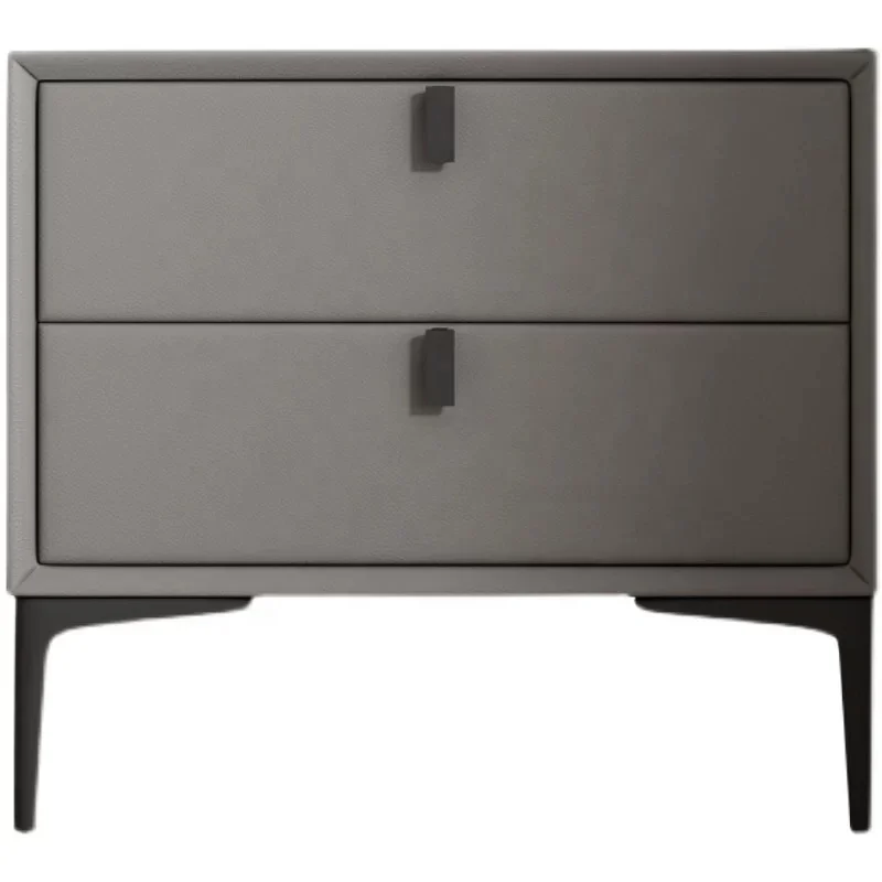 Italian Modern Luxury Solid Wood Frame PU Leather Nightstand Wholesale Metal Feet Two Drawers for the Bedroom