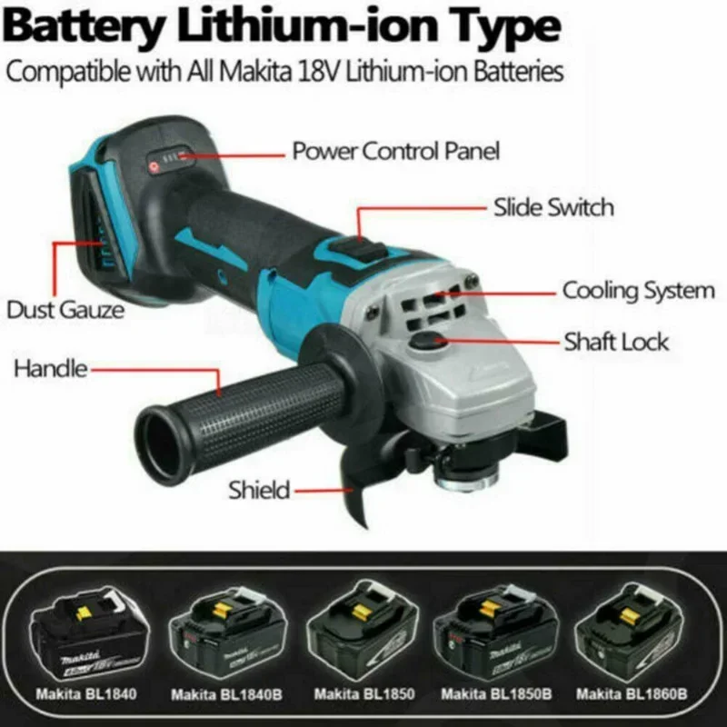 18V 100/125mm Cordless Brushless Angle Grinder for Makita Li-ion Battery ( NOT INCLUDE BATTERY)