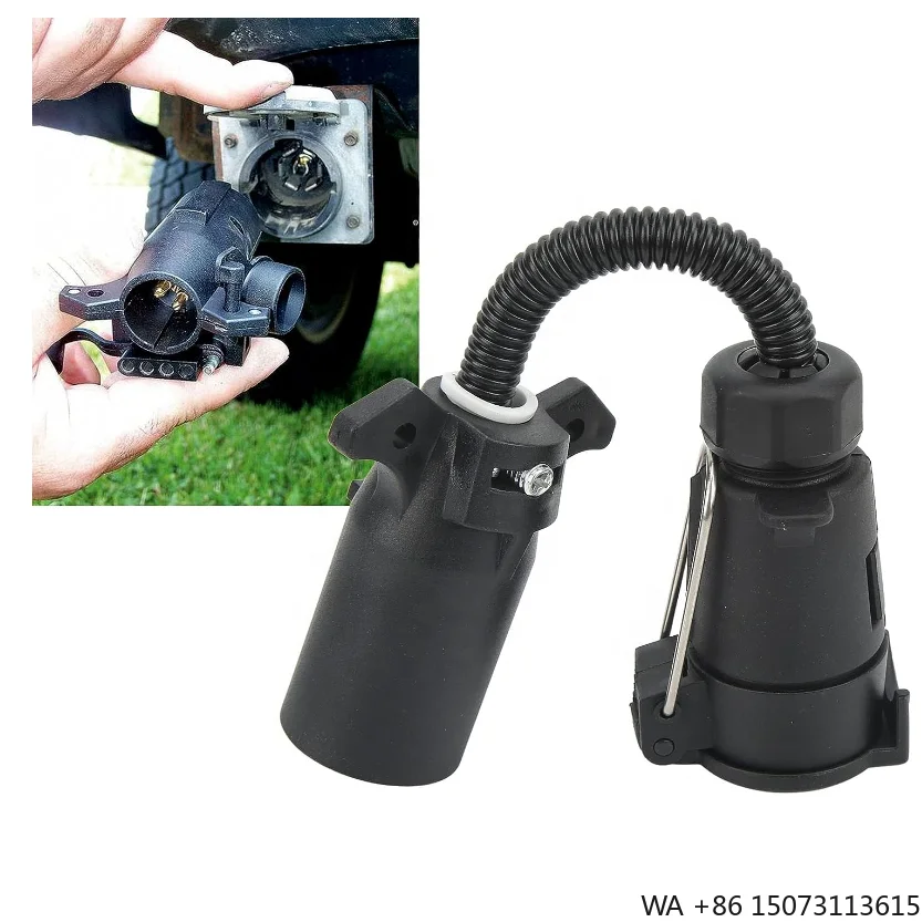 USA to EU Trailer Light Converter 7- Way Blade Plug to 7-Pin Round Socket Trailer Adapter