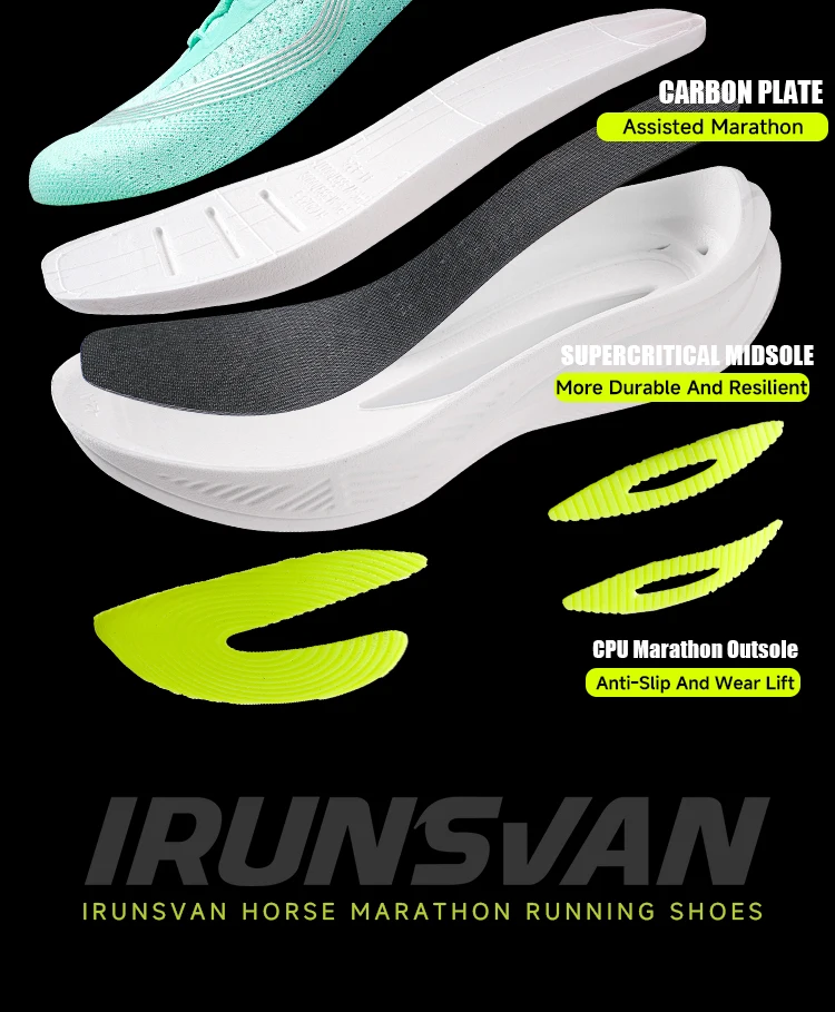 2025 IRUNSVAN Marathon-Schuhe, Carbon, hochwertig, atmungsaktiv, Bounce-Back-Dämpfung, professionelle Trainingsschuhe, leicht – Detail 6