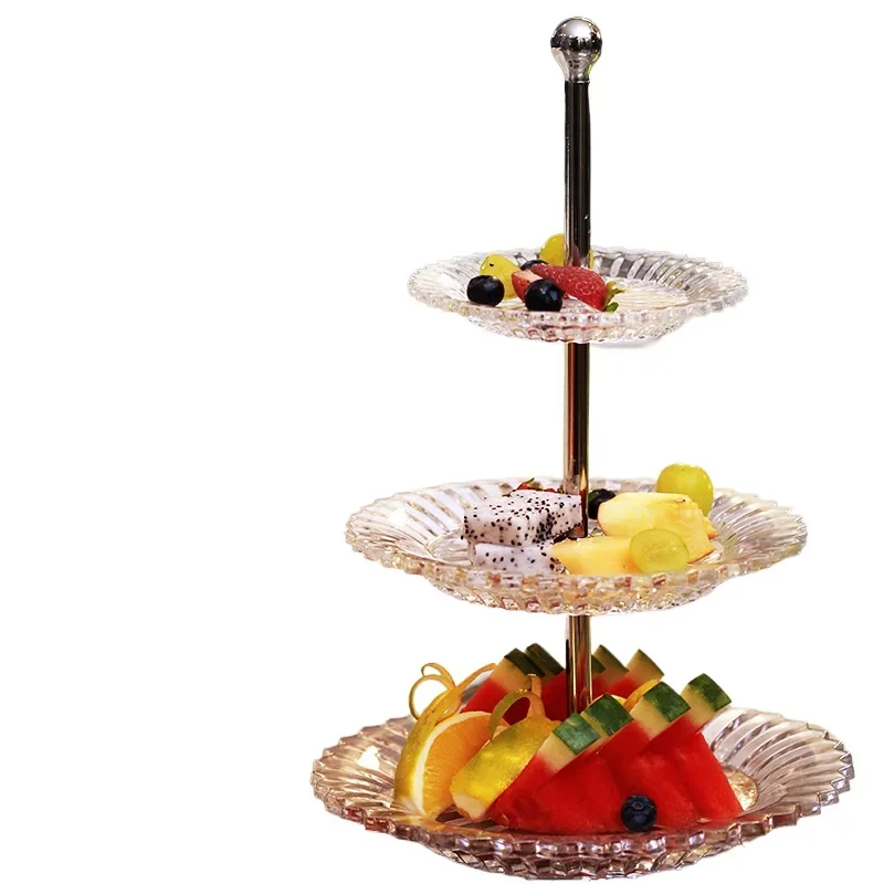 

Three-layer fruit plate, European crystal glass fruit plate, living room household candy snack