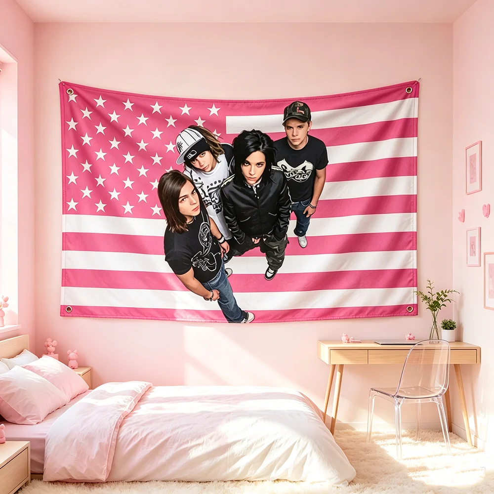 Wall Tapestry, Pink American Flag Aesthetic Wall Hanging for Teen Room Decor Pink US Flag Rock Band Portrait Wall Hanging Tapestry youth style ideal gift choice easy installation great for bedroom