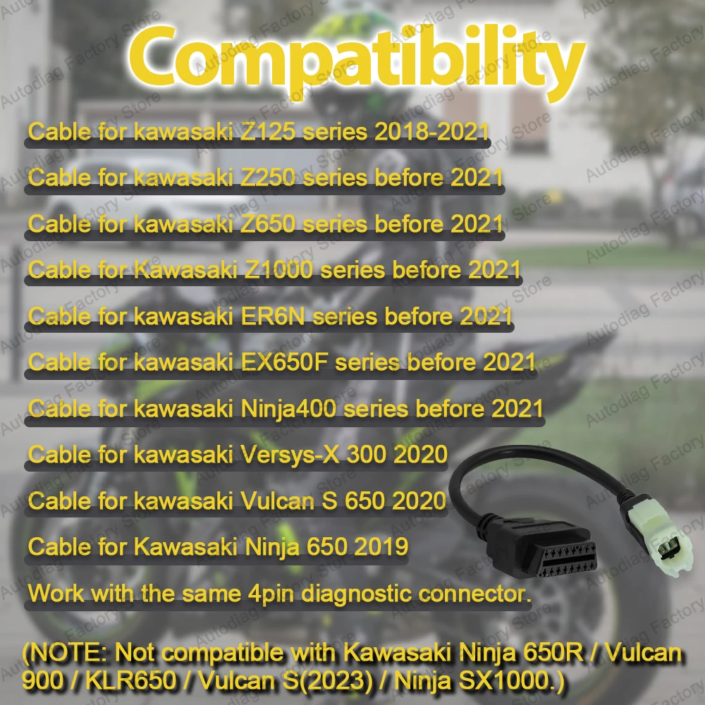 OBD-Adapter für Kawasaki 4/6-Pin OBDII Diagnosekabel für Kawasaki Ninja Z-Serie Versys-Serie Motorrad OBD-Anschlussadapter – Detail 8