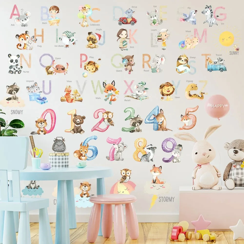 Animals 26 ABC Alphabet Words Wall Stickers for Kids Room Bedroom Childrens Sticker Wallpaper Pvc Baby Wall Decals Mural Art