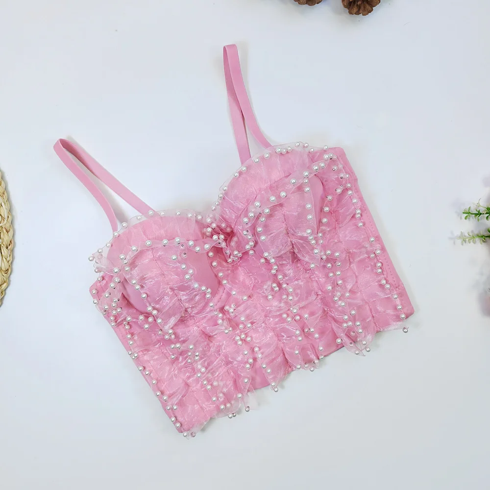 customized women's adult lace ruffle wrapped chest vest with slim fit elastic lace suspender elegant strapless bra sexy lingerie