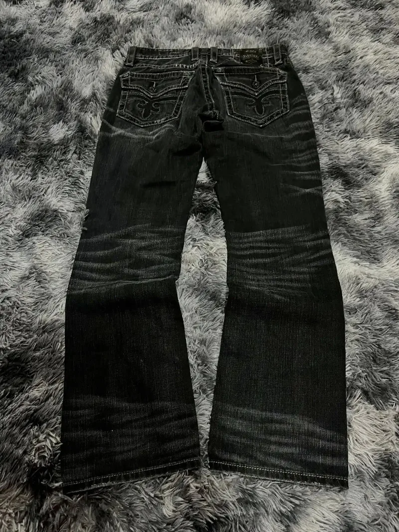Calças Jeans Y2K Desgastadas e Lavadas da Marca Europeia e Americana, Estilo Harajuku Gótico, Bordadas, Casuais, Retas, para Homens e Mulheres