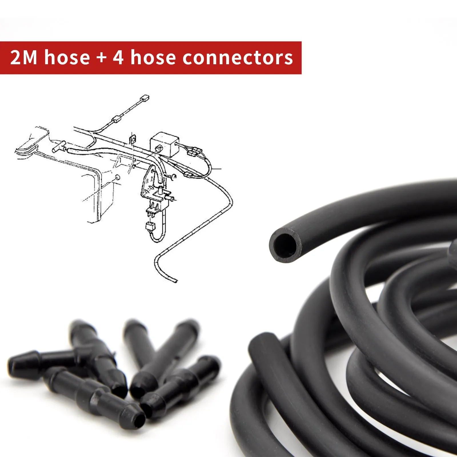 2m 3.5mm Universal Windshield Washer Nozzle Hose Tube Pipe Front Window Headlight Pump Car Parts With Connector T Y Straight
