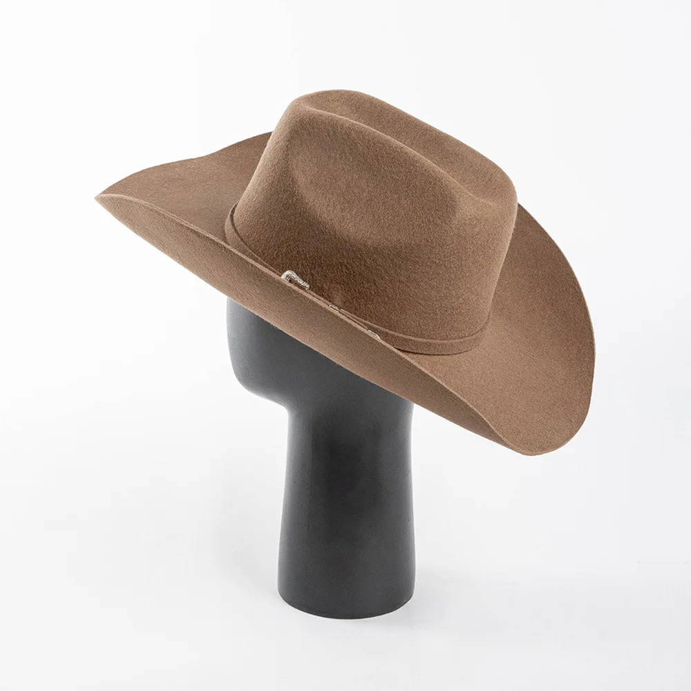 Women's Autumn Winter Fashion Belt Buckle Wool Felt Curved Wide Brim Jazz Hat Outdoor Warm Fedora