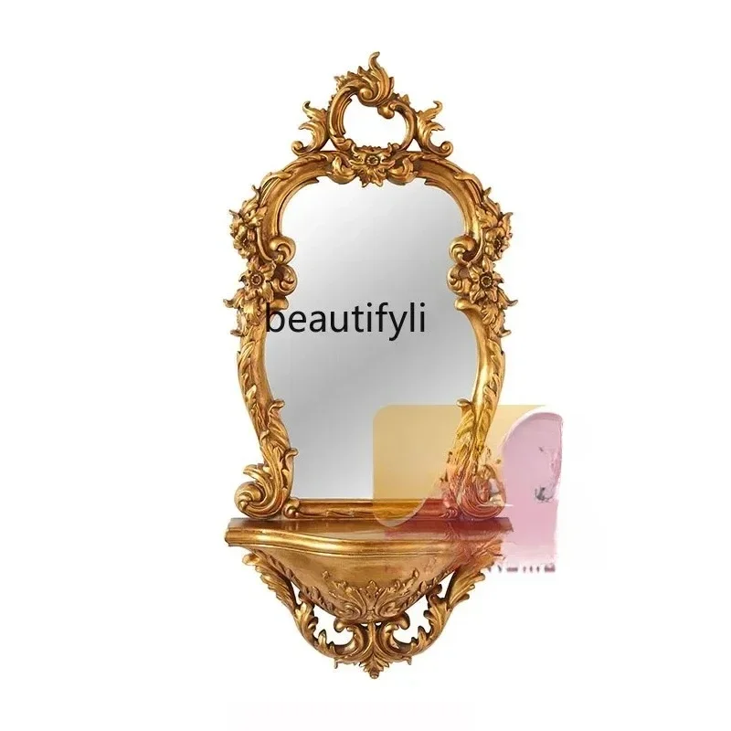 

z.Specchio da bagno sospeso a parete intagliato in stile europeo, camera da letto, specchio cosmetico, soggiorno, camino, corr