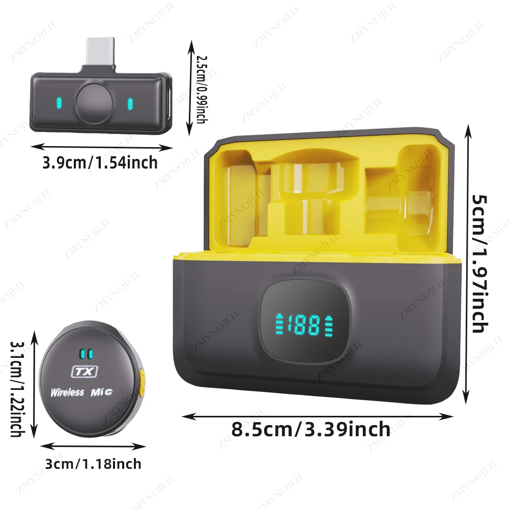 2.4GHz Wireless Lavalier Microphone Magnetic Lapel Mic Charging Case Plug and Play Noise Cancelling for iPhone Android Camera