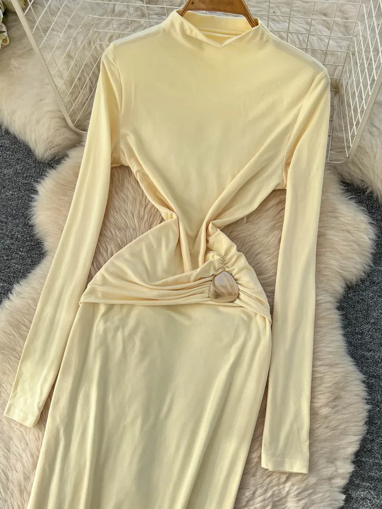 กระโปรงทรงเอผู้หญิง ผ้าโพลีเอสเตอร์ เอวสูง ทรงยาว สไตล์ลำลอง เหมาะสำหรับใส่ไปทำงาน