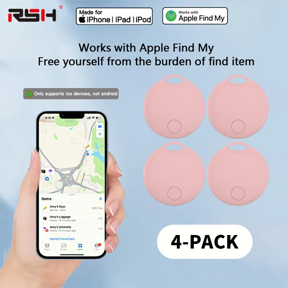 

4-Pack Long-Distance Tracker Smart Tag Work with iOS Find My App Key Finder Car Anti-lost Alarm Locator Air Tag for iPhone ipad