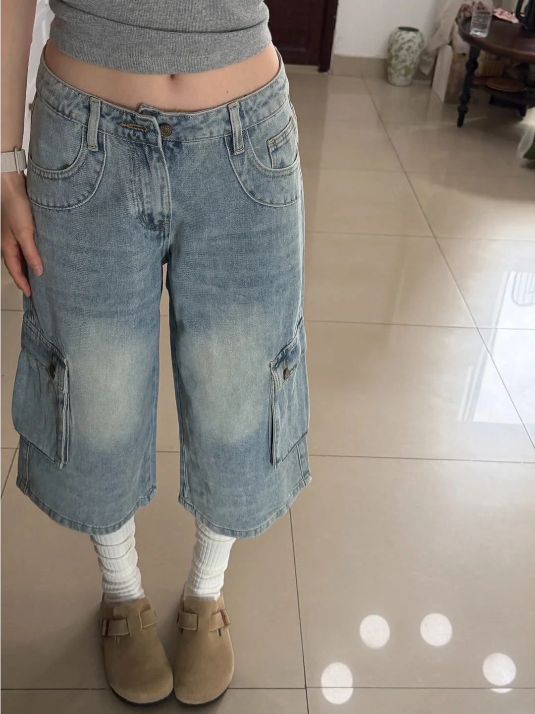Retro Washed Slim Fit Wide Leg Straight Jeans Women's Summer Thin Loose Jeans Natural Waist Denim Shorts Youth Ladies Girls
