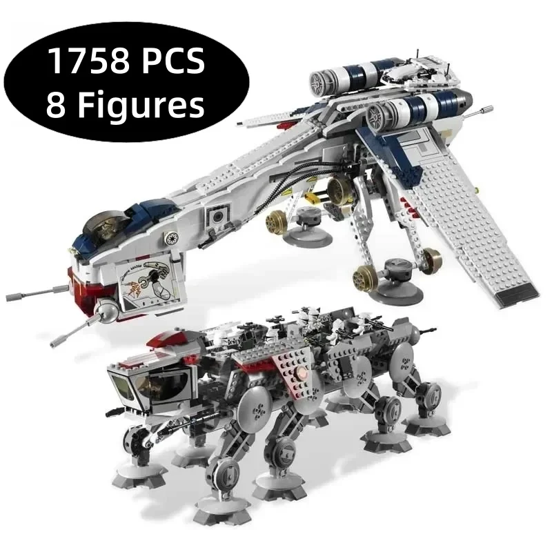 

Hot Toys 1758pcs compatible with 10195 Republic airdropped gunboat building block set AT-OT Walker children's toy birthday gift