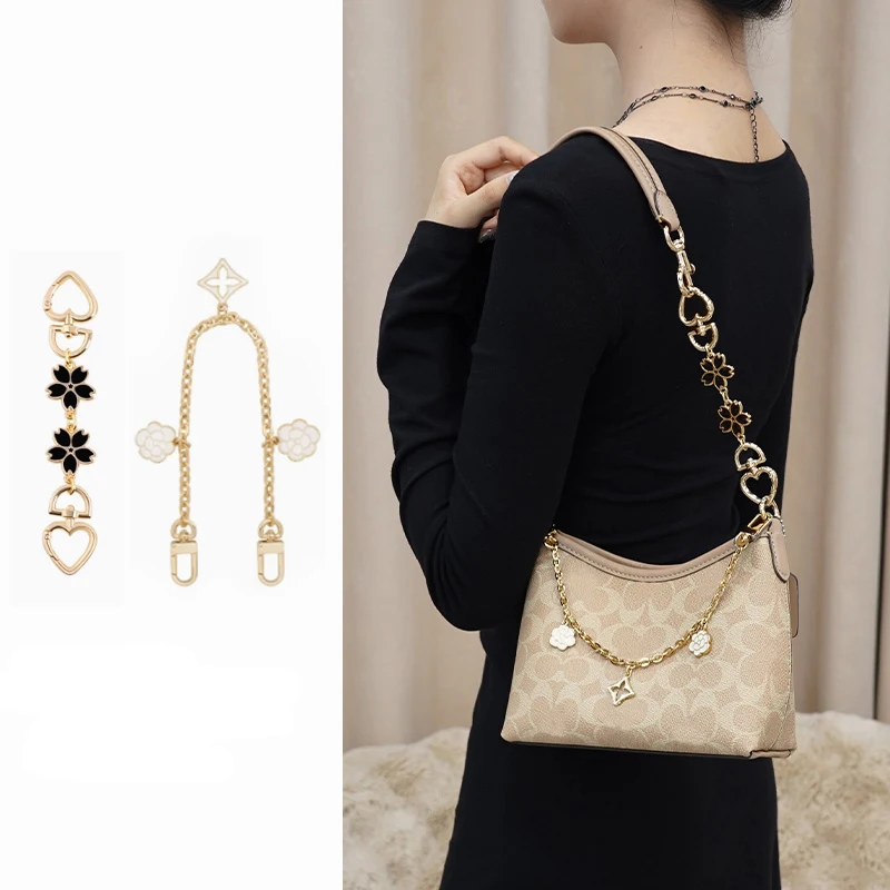 سلسلة هولين القمر الأسود للغار 19 حقيبة هوبو صغيرة سلسلة ممتدة القمر أربع أوراق البرسيم حزام الكتف سلسلة ذهبية مزخرفة