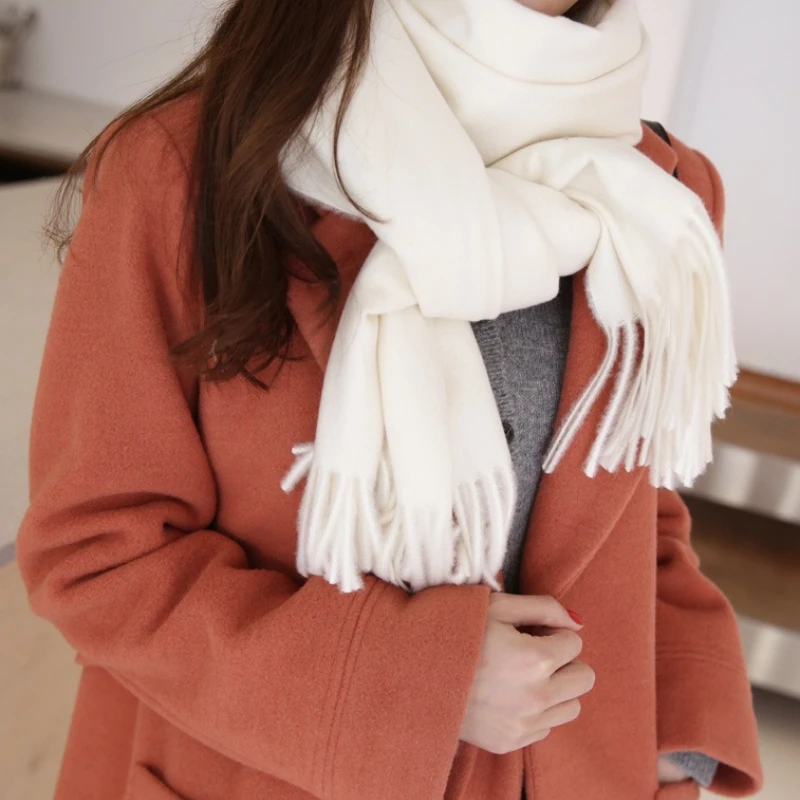 جديد جودة عالية تقليد الكشمير وشاح النساء الرجال الصلبة سميكة طويلة شرابة شال الخريف الشتاء الصوف والأوشحة الإناث المعزي #6