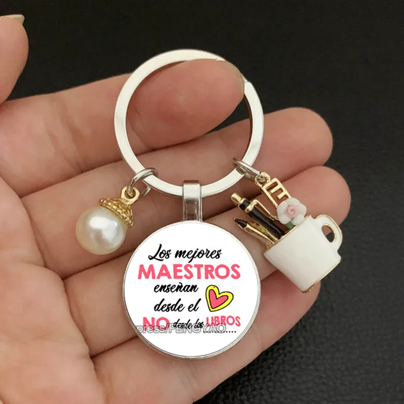 Hot Fashion Jewelry Dome Glass Alloy Keychain Happy Teacher's Day Spain Classic Gifts