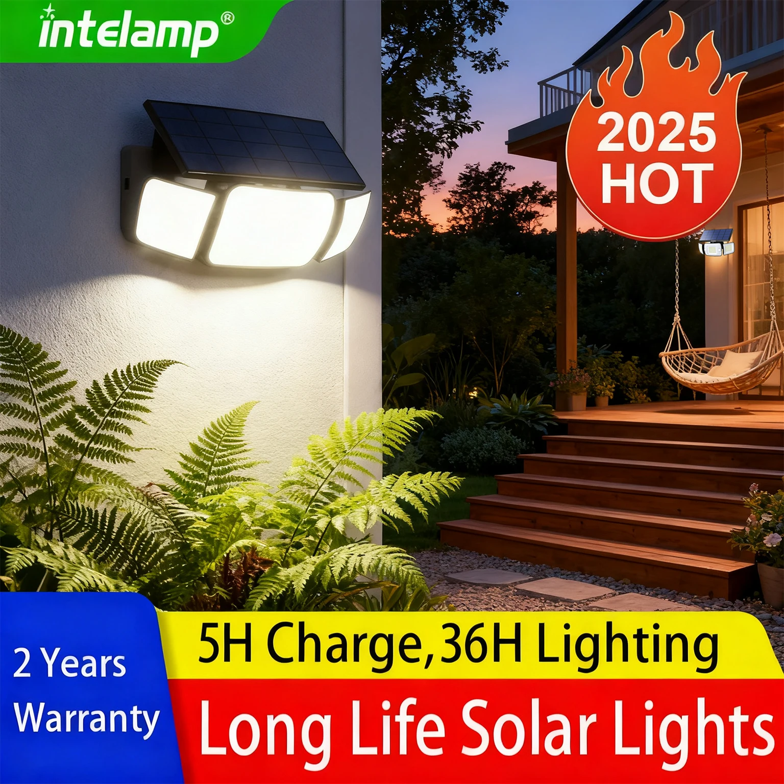 

2026 Новый супер яркий светодиодный солнечный свет, уличный фонарь с ИК-датчиком, декоративный настенный светильник, несколько режимов переключения с дистанционным управлением