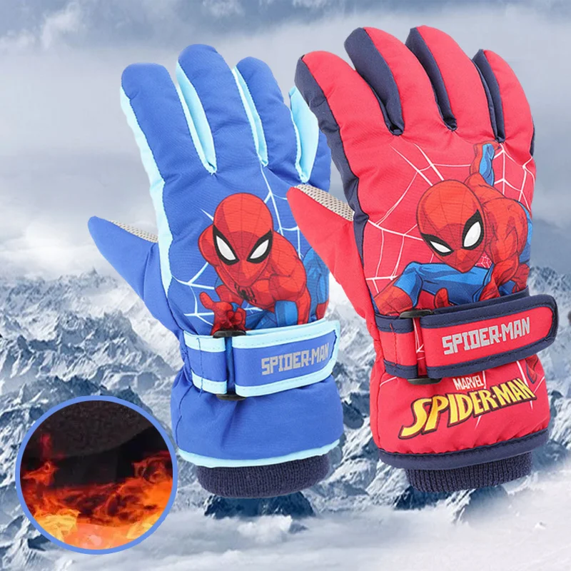 Spiderman Winter Warm Ski Gloves Spider Man Full Fingers Waterproof Cycling Gloves Spider-Man Outdoor Sports Children Gloves