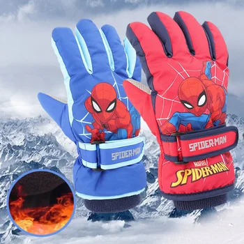 Gants de ski chauds imperméables Spiderman pour enfants, gants de cyclisme Spider-Man, doigts complets, sports de plein air, hiver