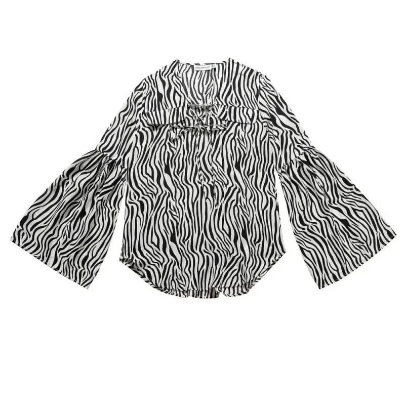 Summer Women Sexy V-Neck Zebra Print T-Shirts Tops Streetwear Women New Long Sleeves Loose Casual Daily Black Tshirts Tops 2024