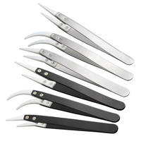 Anti-Static Ceramic Tweezers Stainless Steel Industrial Ceramic Tweezers Insulated Straight/Curved Tip Black-Whit Tweezers