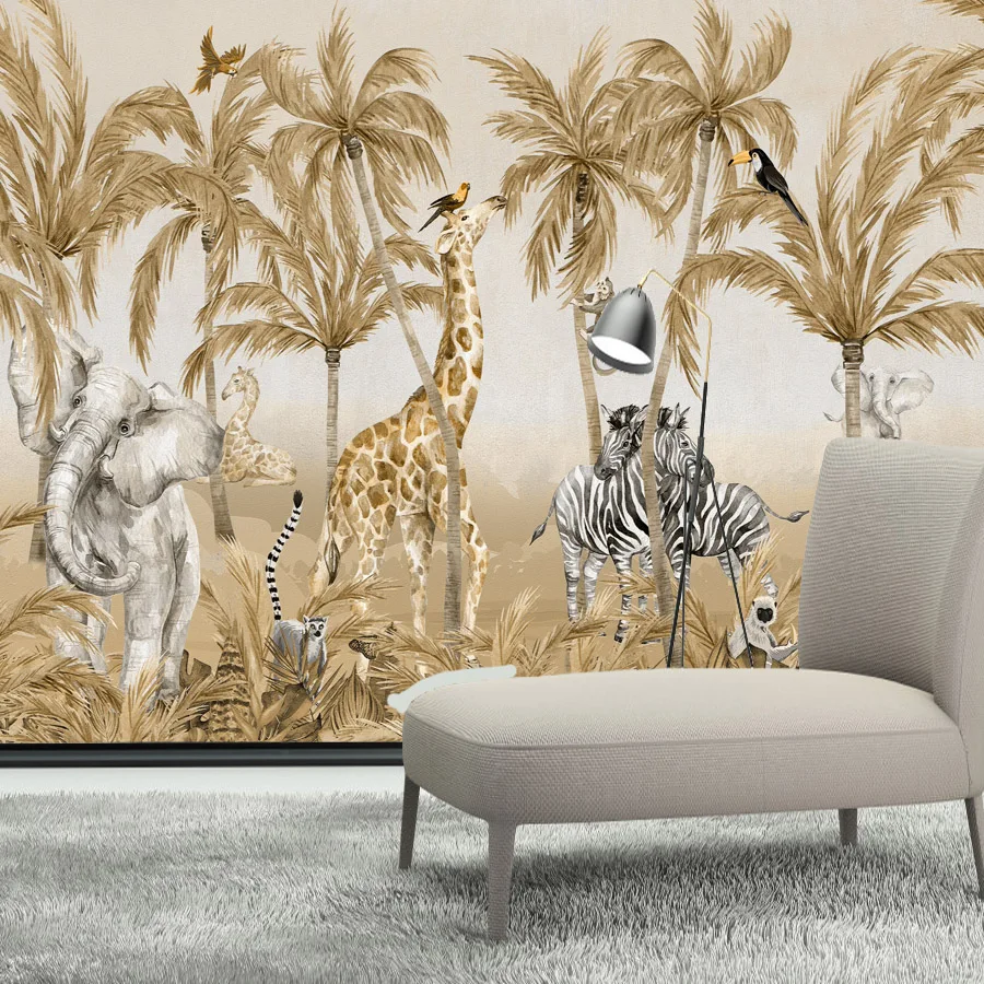 Peel and Stick Accept Forest Wallpapers for Living Room Bedroom Walls Cartoon Kids Safari Animal TV Wall Papers Home Decor Panel