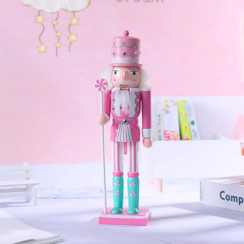 30cm Wooden Nutcracker Soldier Figurine Nordic Style Handcrafted Wooden Doll Decorative Ornament Kids Room Shelf Desk Gift