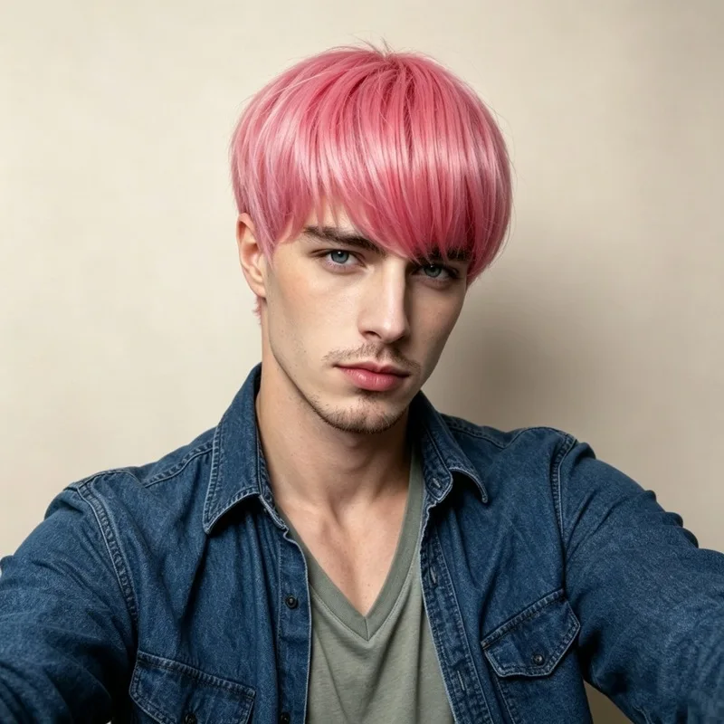 Fashionable Handsome Light Pink Short Hair Men'S Wig Personalized Outdoor Travel Party Wear Simulation Synthetic Wig Headgear