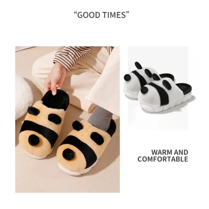 Warm Slipper Womens House Panda Cartoon  Winter Plush Contton Indoor Funny Fuzzy Floor Home Room Shoes Flat Female Men Male