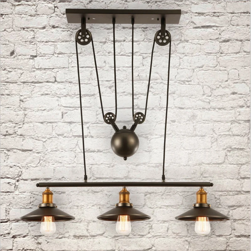 

Loft Vintage Retro Wrought Iron Black Chandelier Adjustable Pulley Industrial Lamps E27 Edison Pendant Lamp Home Light Fixtures