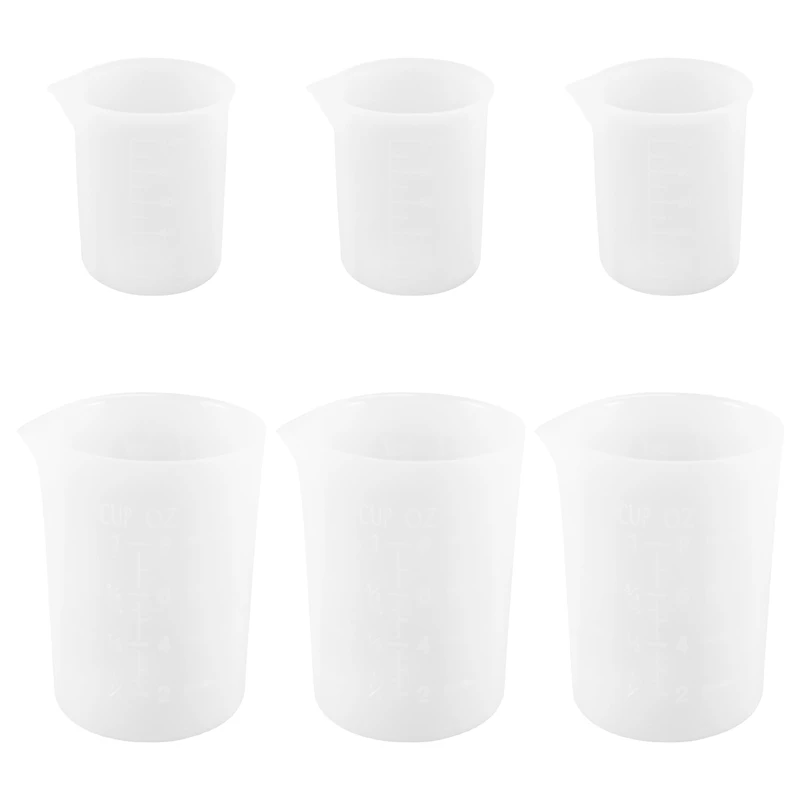 Tazas medidoras de silicona, 6 piezas, 250Ml/100Ml, antiadherentes, reutilizables, duraderas, de fácil limpieza para Resina epoxi