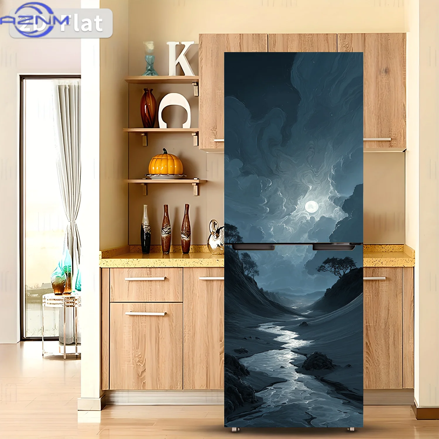 1pc of Refrigerator Sticker,, Featuring a Moonlit Stream Design, Self-Adhesive Wall Decoration Suitable for Cabinets And Wardr