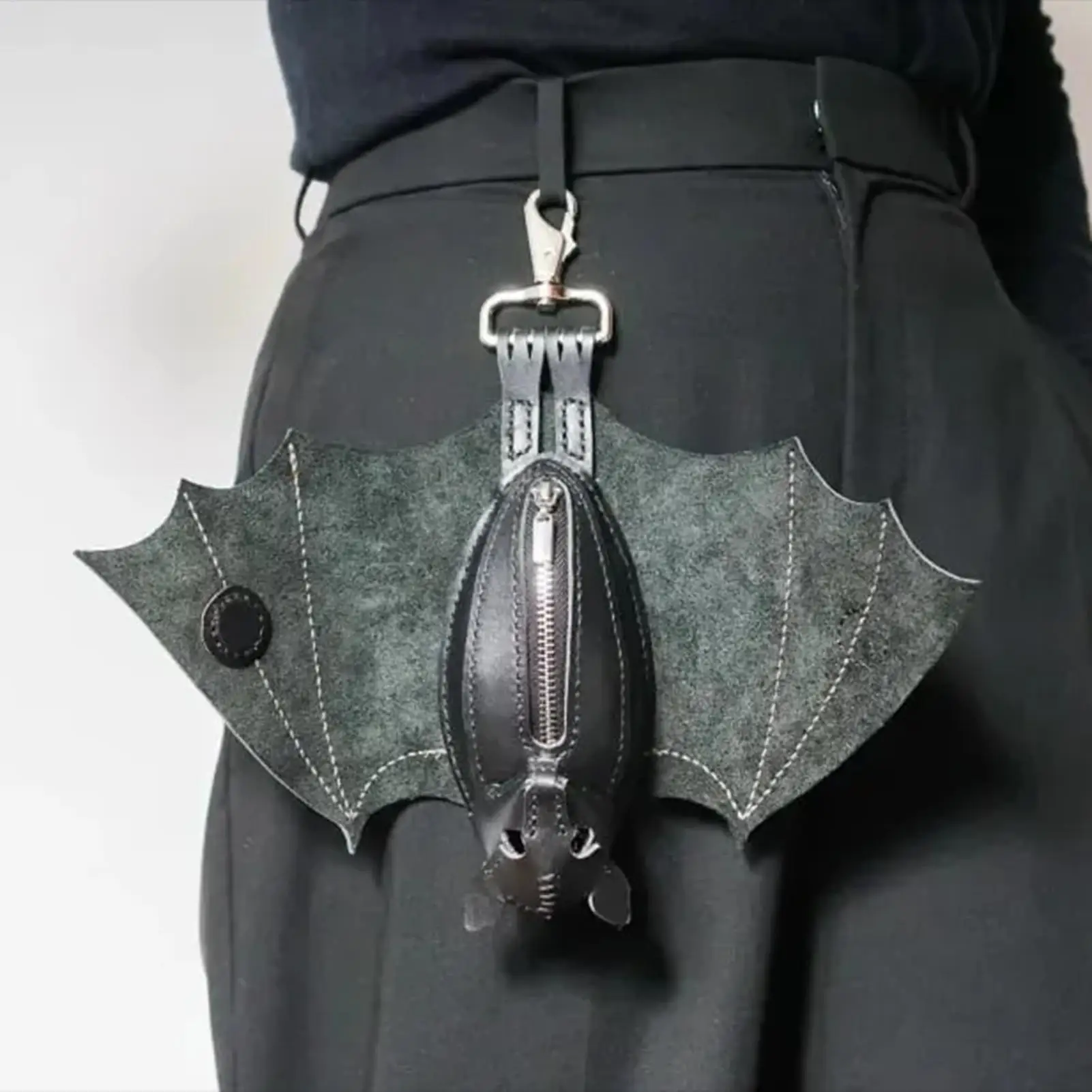 Coin Purse PU Leather Bat Gothic Bag Keychain Change Purse with Foldable Wings for Shopping Travel Work School Events Outdoor