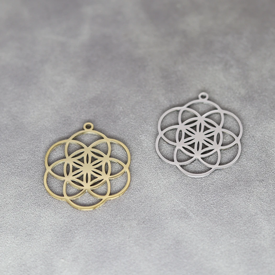 3pcs/lot Stainless Steel Flower Of Life Charms Yoga Geometry Pattern Round Pendant DIY Necklace For Women Man Jewelry Making