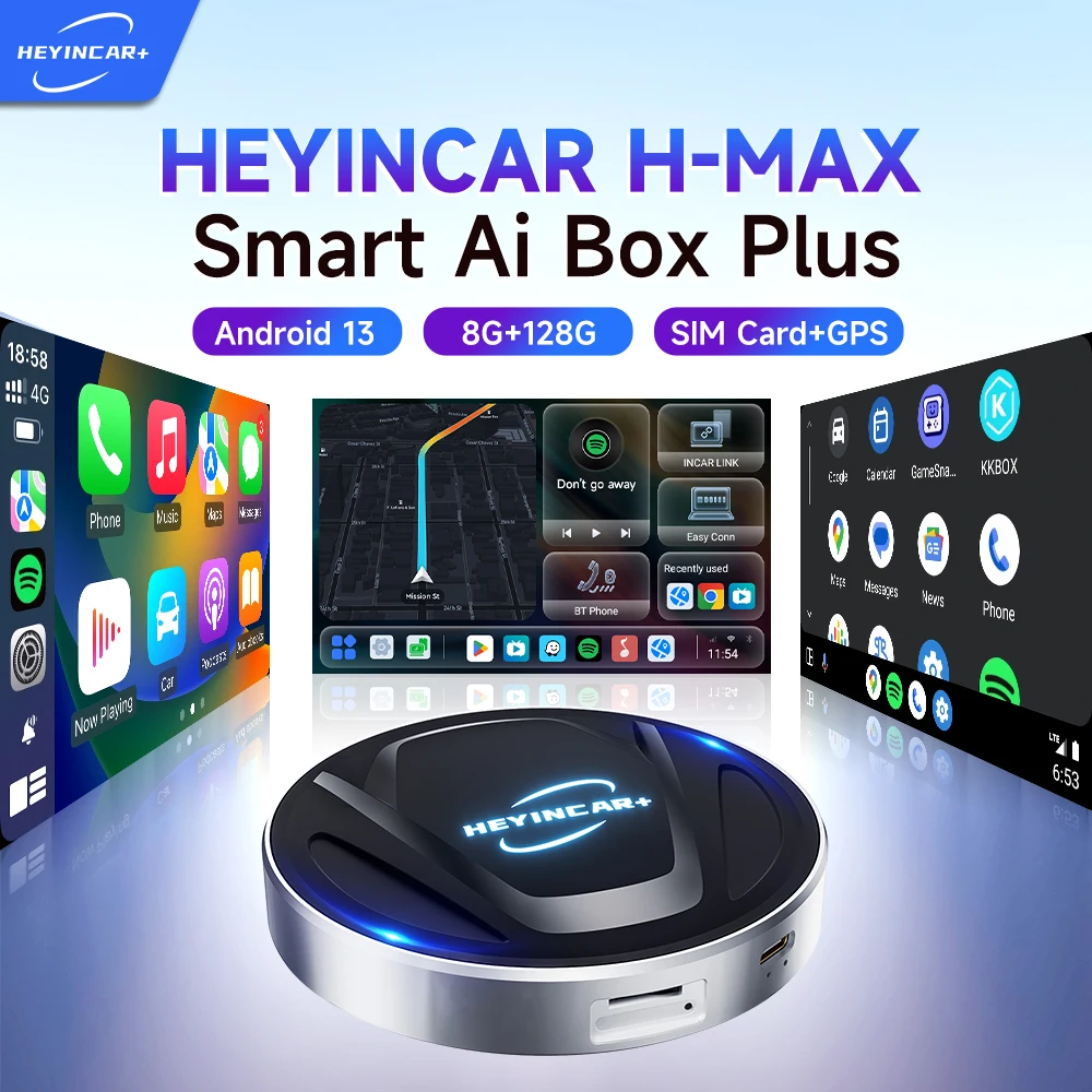 HEYINCAR-Android 13 TV Box com adaptador sem fio, Auto Carplay, YouTube, Netflix, Ai Box, 4G, GPS, Novo, 2022