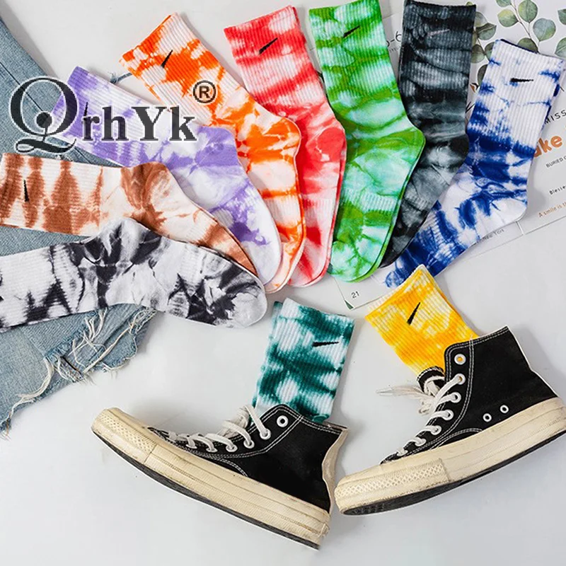 New Fashion Tie-dye Men and Women Socks Cotton Colorful Vortex Hook 19 Styles HipHop Skateboard Funny Happy Soft Girls Sockings