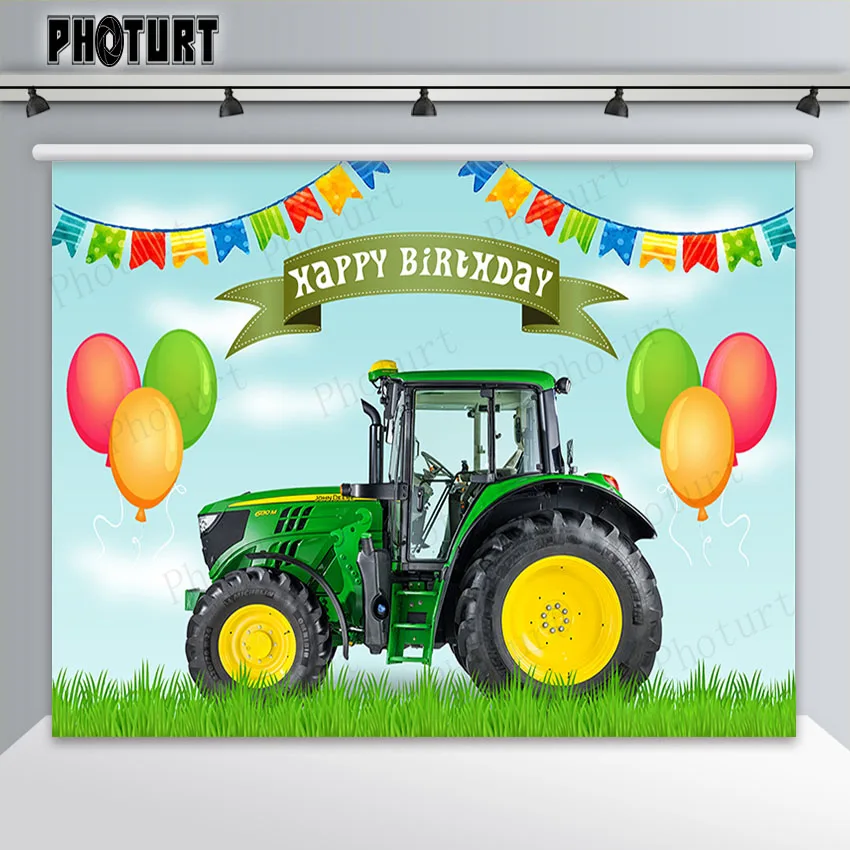 PHOTURT Tractor Truck Theme Photography Backdrop Kids Birthday Background Farm Grass Kids Party Decoration Banner Photo Props